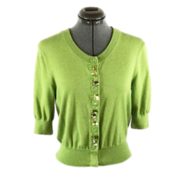 Apt 9  Beautiful Bright Like Green Cardigan Sweater with Bling Buttons Size S - Picture 1 of 4